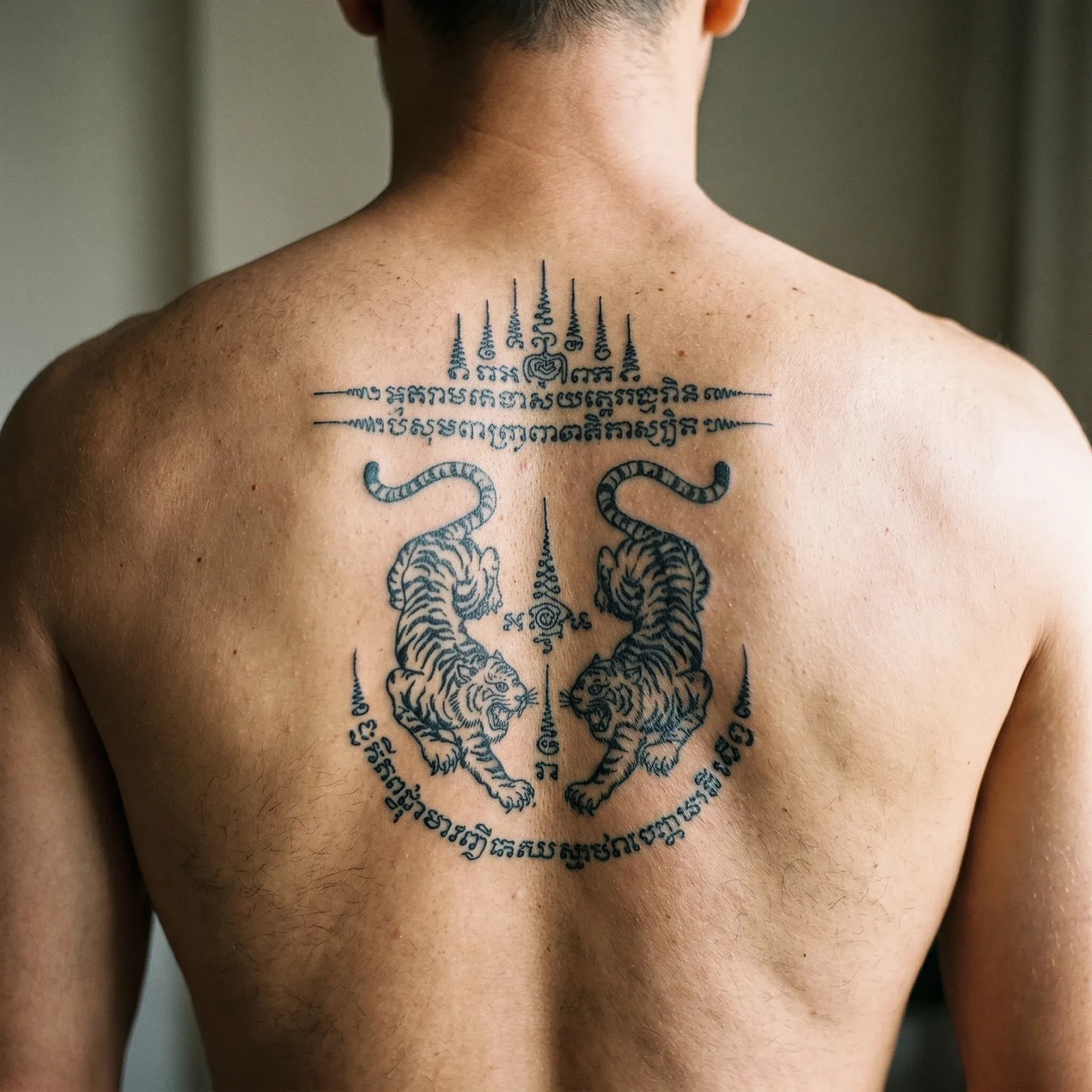 Suea (twin tigers) Sak Yant design